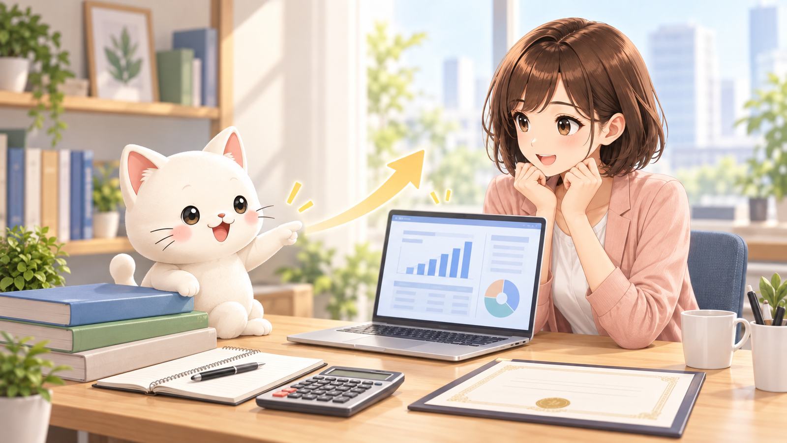 簿記2級を学び経理への異動を振り返るピッポと後輩ちゃん